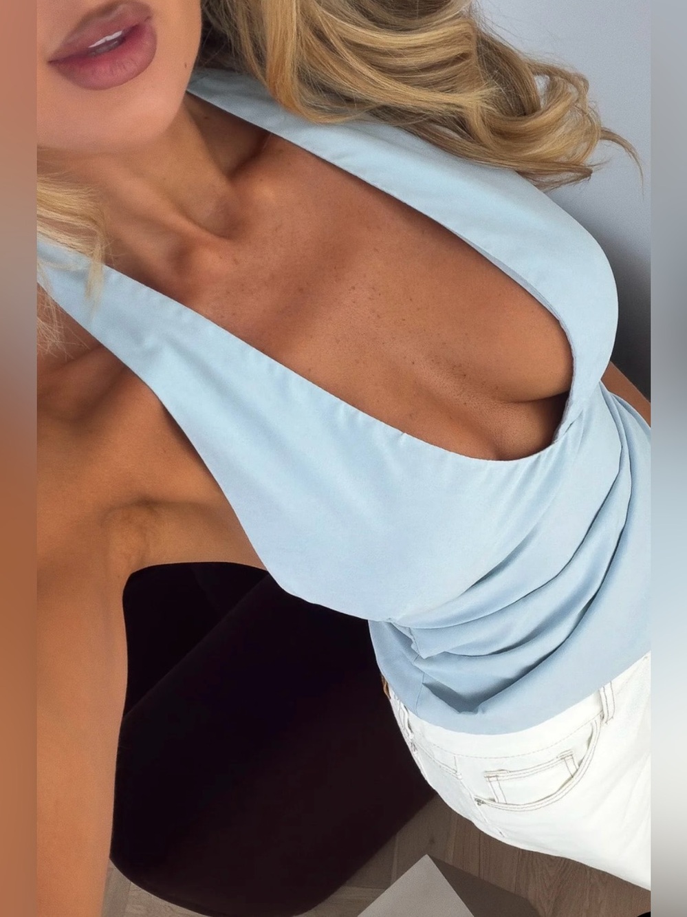 White Fox Boutique Fun In The Sun Halter Top Baby Blue size XS